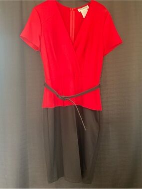 Vintage Danny & Nicole Red and Black Wrap-Style Midi Dress with Belt